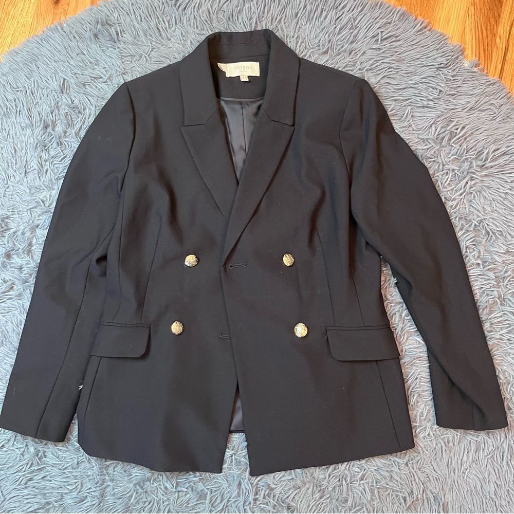 Hobbs Navy Wool Blazer Military Style Double Breasted Size 8